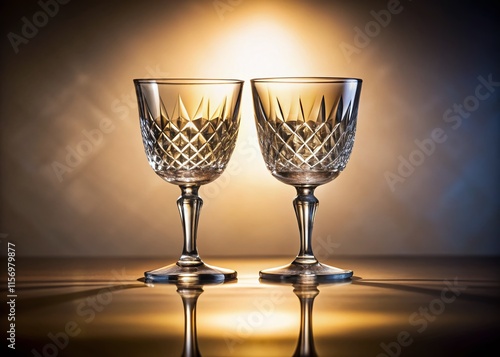 Minimalist Glassware Still Life: Elegant Crystal Goblets on Neutral Background photo