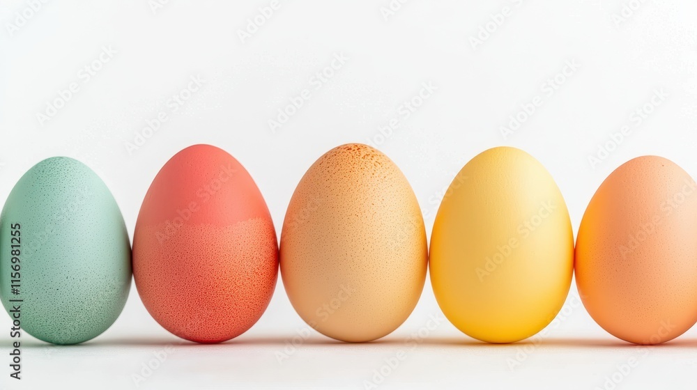Chicken and Duck Egg Concept, Artistic View of Dyed Chicken and Duck Egg Shells in Soft Pastel Colors on a Minimalist Background Chicken and Duck Egg Concept, Artistic View of Dyed Chicken and Duck Egg Shells in Soft Pastel Colors on a Minimalist Background