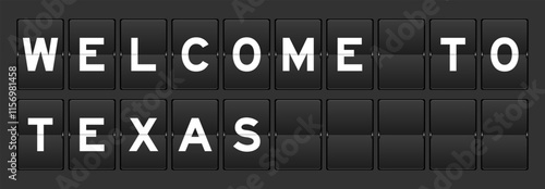 Black color analog flip board with word welcome to texas on gray background