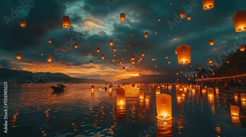 Vesak celebration global locations festival imagery serene waters dusk viewpoint spiritual unity photo