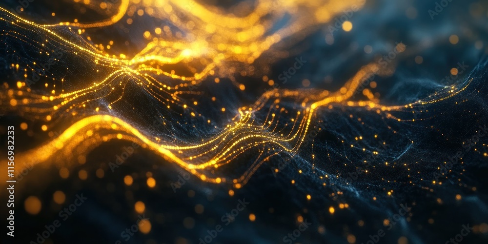Abstract gold and blue glowing particles wave. Abstract gold and blue glowing particles wave.