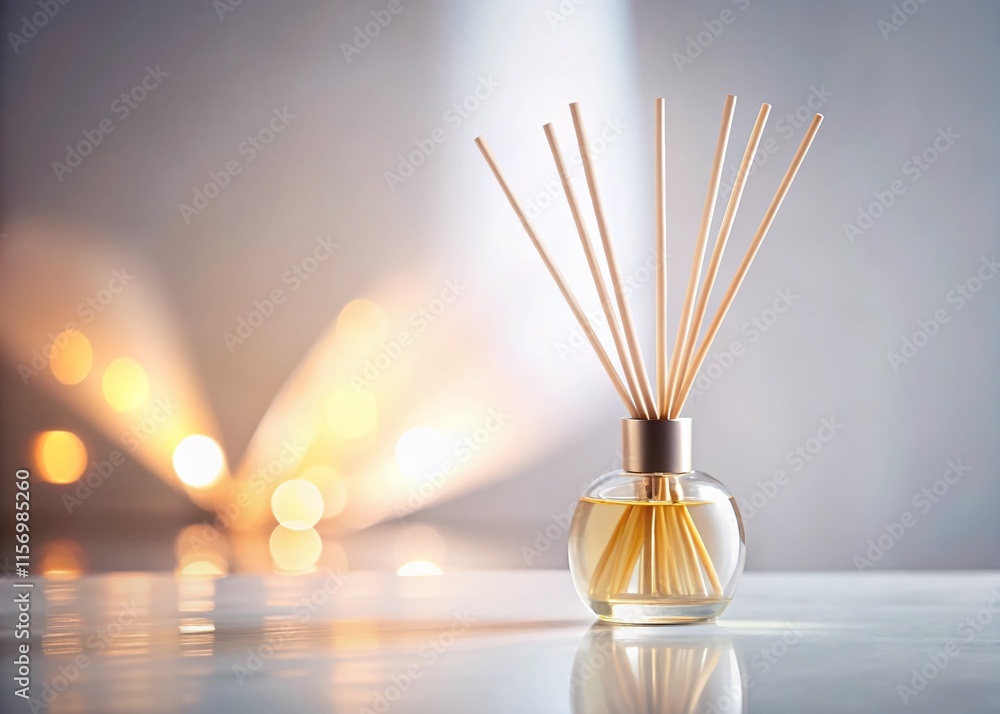Modern Aroma Diffuser with Aromatic Sticks - Long Exposure Photography - Soft White Background Modern Aroma Diffuser with Aromatic Sticks - Long Exposure Photography - Soft White Background