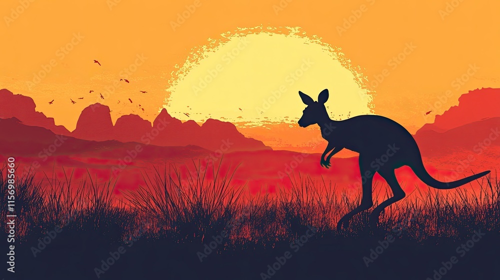 Silhouette of a Kangaroo at Sunset in the Australian Outback Silhouette of a Kangaroo at Sunset in the Australian Outback