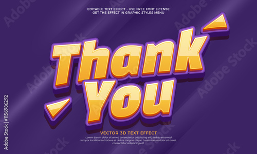 Thank you text effect vector design with bright and shiny colors in 3d letter effect