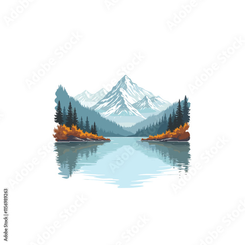Mountain River Vector Illustration: Capturing Nature's Serenity in Art