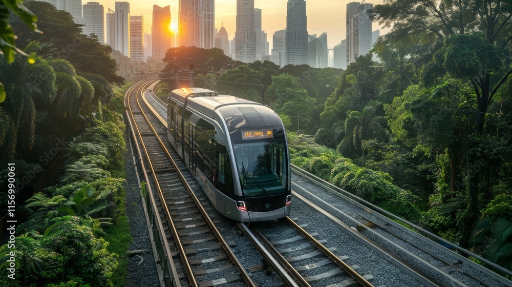 Obraz premium Eco-Friendly Public Transport Solutions in Singapore Amid Urban Landscape