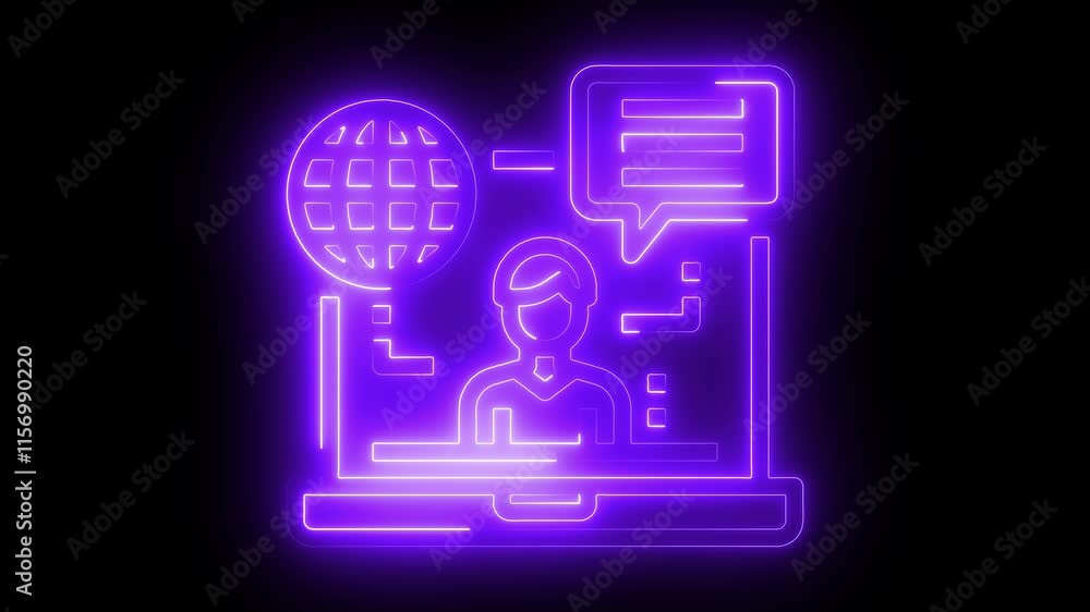 Online icon animation by purple color neon on black background Online icon animation by purple color neon on black background