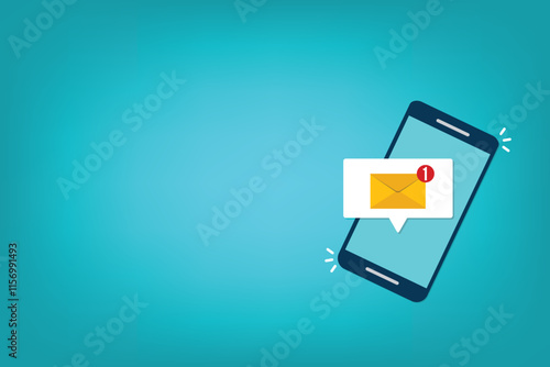 New message notification concept on smartphone. New email pop up. Incoming, open messaging. Chatting, mail, post, letter symbol, sign, emblem with new notification on phone or website