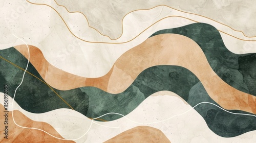 Abstract waves of earth tones with flowing lines create a calming pattern in the background