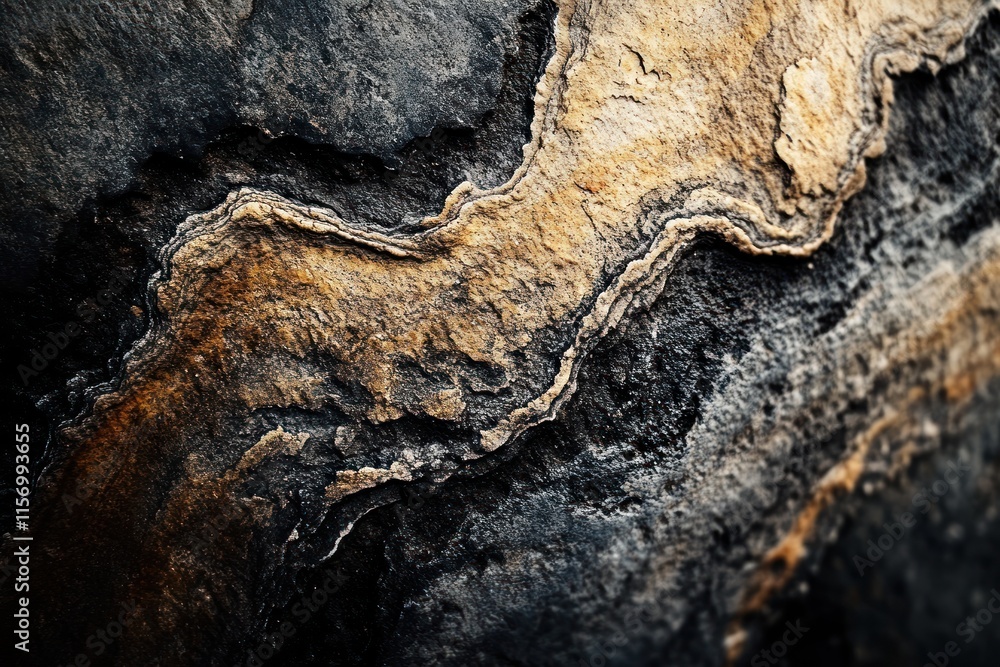 Close-up of dark and light brown rock texture with intricate patterns. Close-up of dark and light brown rock texture with intricate patterns.