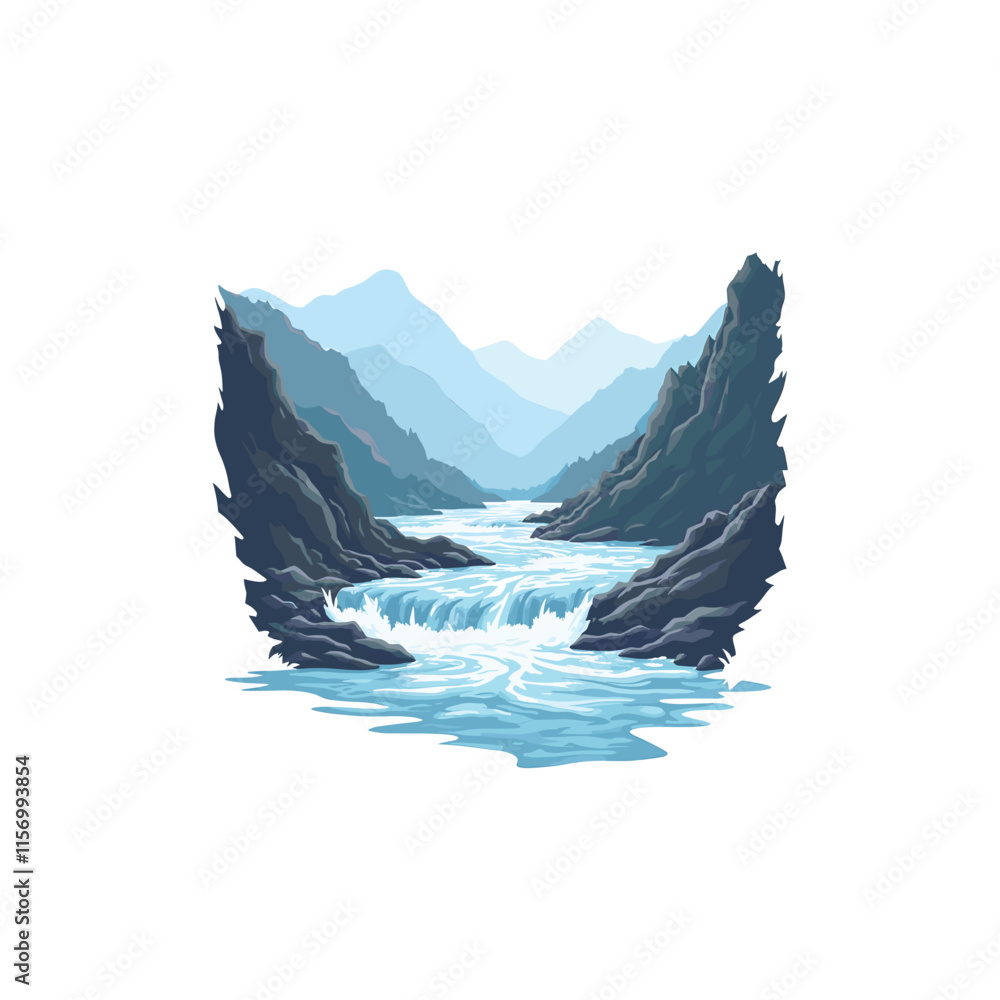 Fototapeta premium Mountain River Vector Illustration: Capturing Nature's Serenity in Art