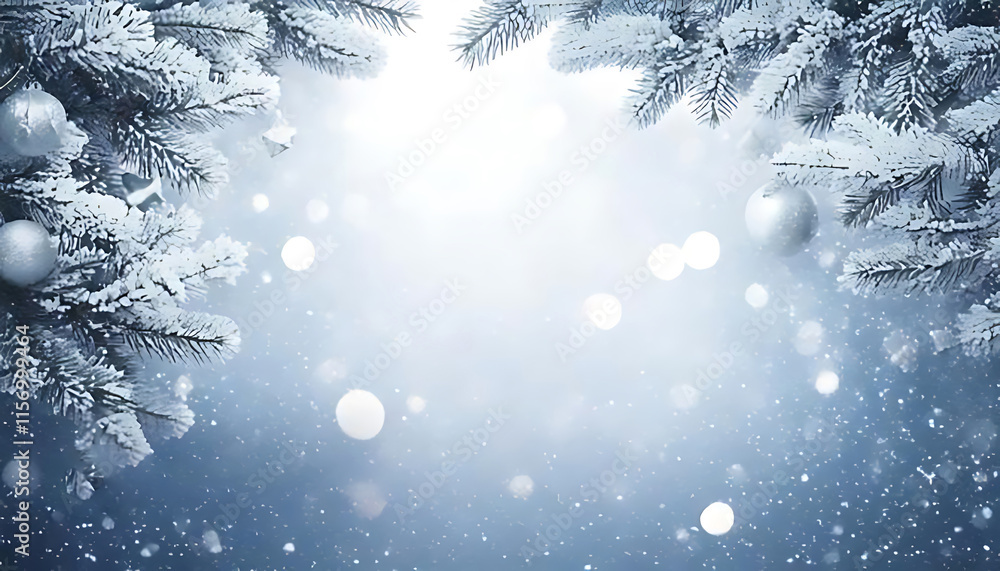 Christmas banner, greeting card with snowy soft light background. Christmas theme. Horizonta Christmas banner, greeting card with snowy soft light background. Christmas theme. Horizonta