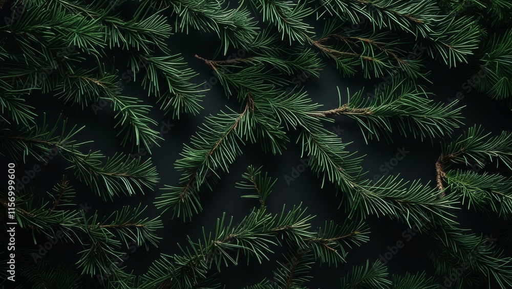 Dark Green Pine Branch Close-Up, Nature Texture for Backgrounds and Designs Dark Green Pine Branch Close-Up, Nature Texture for Backgrounds and Designs