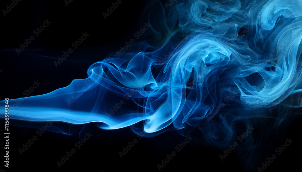 Fototapeta premium Abstract blue smoke moves on black background. Swirling smoke.