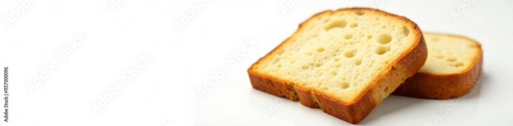 Freshly baked bread slice on white background, white background, baked good Freshly baked bread slice on white background, white background, baked good