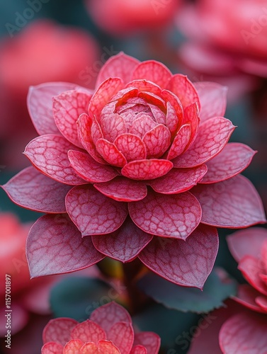 Red flowers texture background closeup, blooming decorative Malephora crocea, coppery mesemb photo