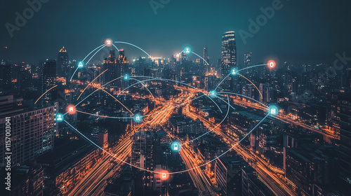 Wallpaper Mural Smart digital Innovation city with connection network reciprocity over the cityscape. of future smart wireless digital city and social media networking systems that connects people with in city Torontodigital.ca