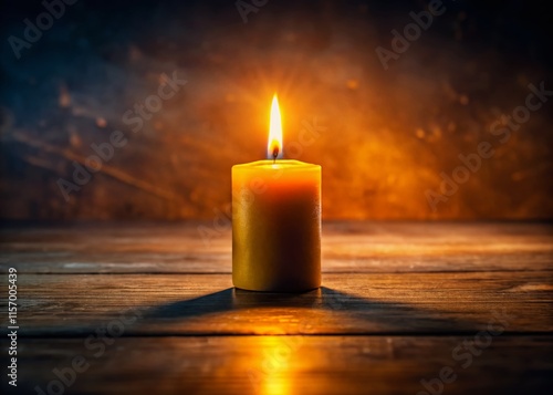 Panoramic Dark Room Single Burning Candle - Mystical Atmosphere Stock Photo photo