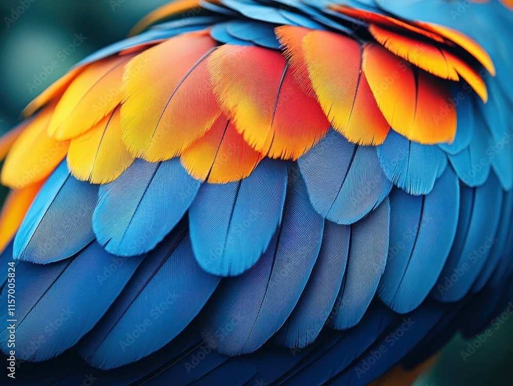 Fototapeta premium Vibrant parrot feathers in multicolor patterns with close texture detail