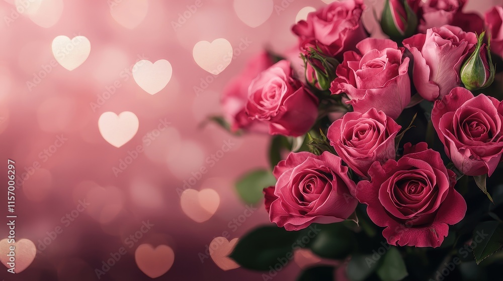 A beautiful bouquet of pink roses against a soft, heart-patterned backdrop, exuding love and romance. A beautiful bouquet of pink roses against a soft, heart-patterned backdrop, exuding love and romance.