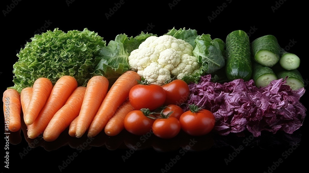 Fresh assorted vegetables on black background. Fresh assorted vegetables on black background.