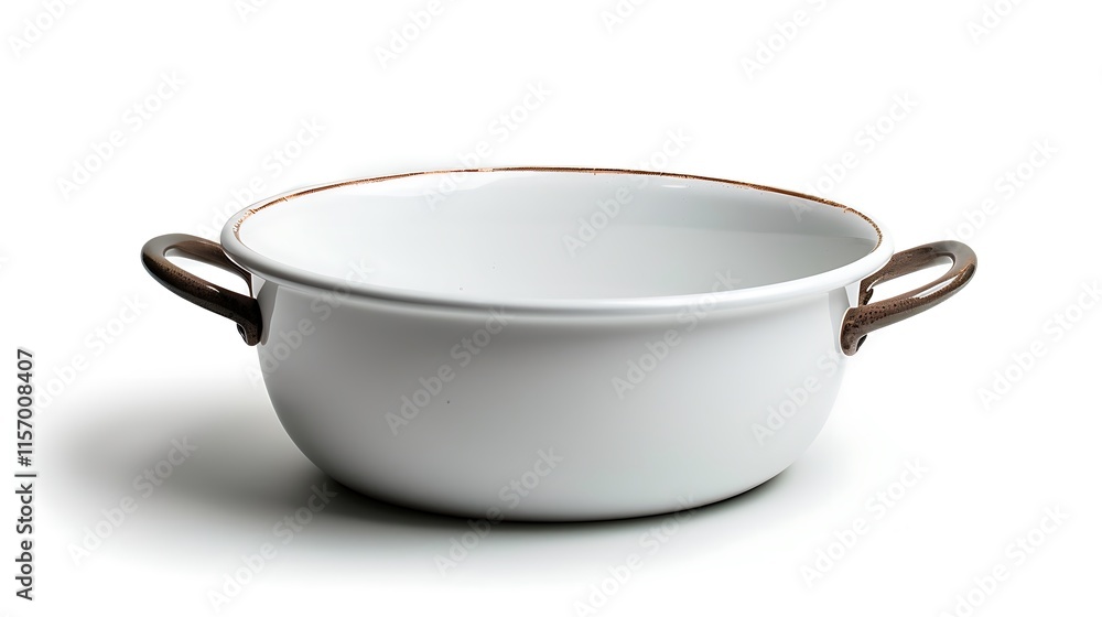 A ceramic casserole dish with handles on a spotless white background A ceramic casserole dish with handles on a spotless white background