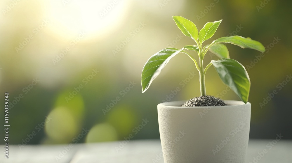 A young plant thriving in a bright environment. A young plant thriving in a bright environment.