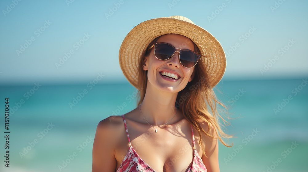 Cheerful woman on summer vacation Cheerful woman on summer vacation