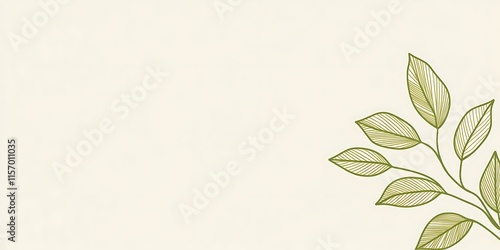 Elegant green leaves branch on beige background.