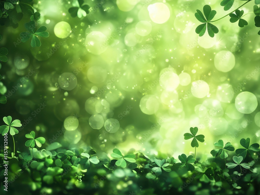 Lush Green Background Featuring Delicate Clovers with Soft Bokeh Lights, Perfect for Celebrating Nature and Freshness in a Vibrant and Inviting Atmosphere Lush Green Background Featuring Delicate Clovers with Soft Bokeh Lights, Perfect for Celebrating Nature and Freshness in a Vibrant and Inviting Atmosphere