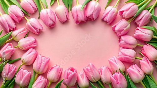 Wallpaper Mural Pastel Pink Tulip Frame for Valentine's Day & Mother's Day - Elegant Panoramic Design with Copy Space Torontodigital.ca