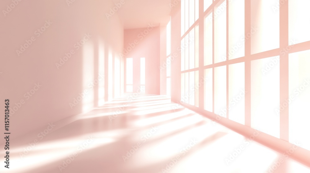 Obraz premium Bright corridor with soft light and shadows.