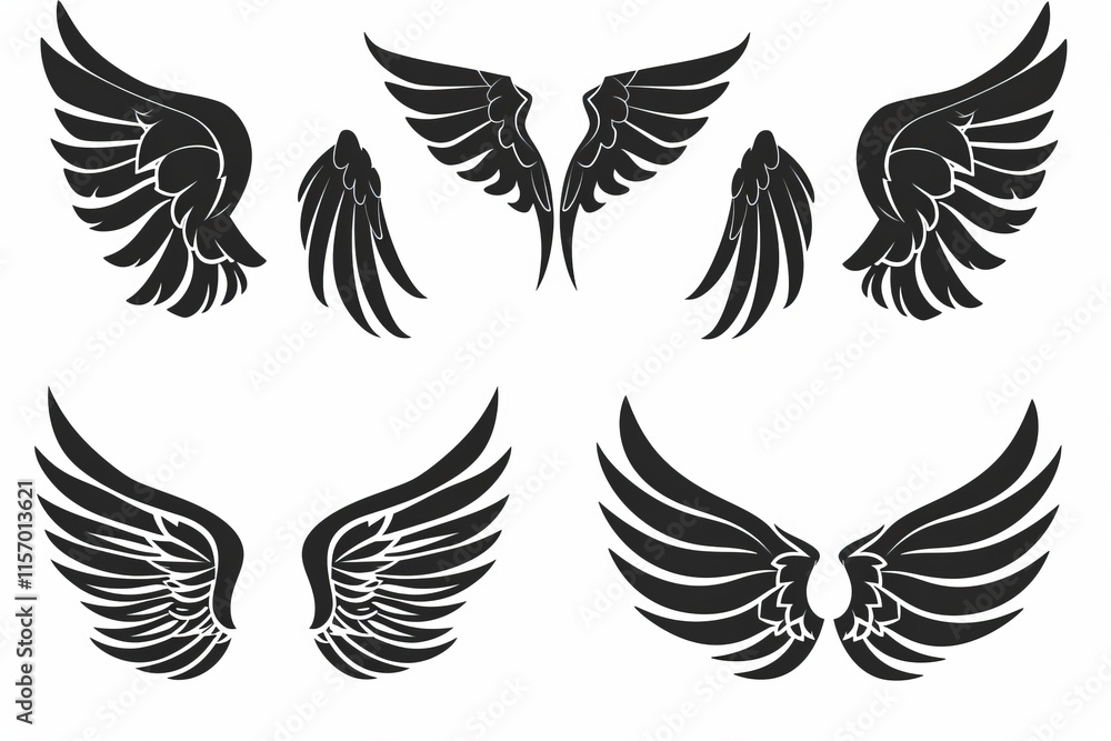Fototapeta premium Wings flat icon, angel wings emblem, bird feathers minimal silhouette, pigeon sign, spirituality symbol