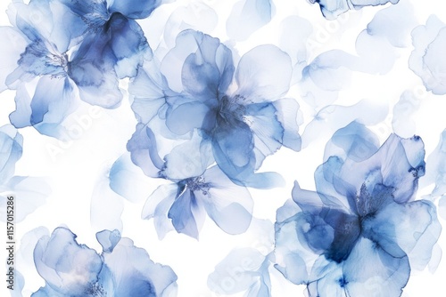 Fototapeta Naklejka Na Ścianę i Meble -  Seamless pattern with blue flowers painted in watercolor style on a white background, elegant floral design
