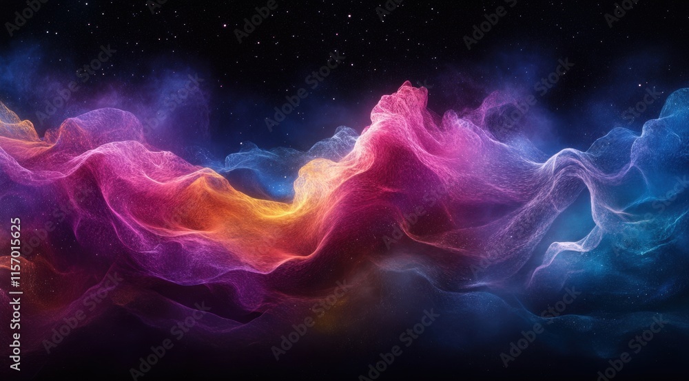 Obraz premium A beautiful abstract background with colorful waves and stars in the sky, creating an enchanting atmosphere for design projects. 