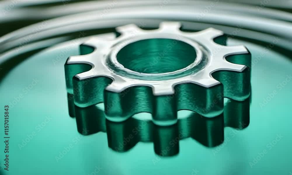 A transparent gear floats on a rippling surface, reflecting light and creating an intriguing visual effect. A transparent gear floats on a rippling surface, reflecting light and creating an intriguing visual effect.