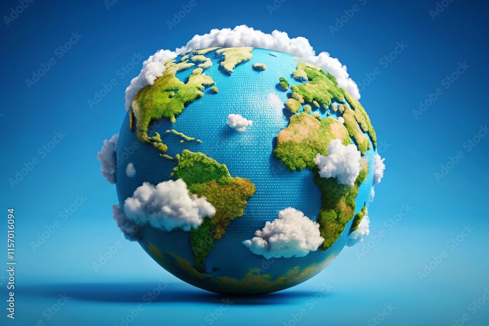 Pixelated Earth Globe with Clouds: Global Ecology and Sustainability Pixelated Earth Globe with Clouds: Global Ecology and Sustainability