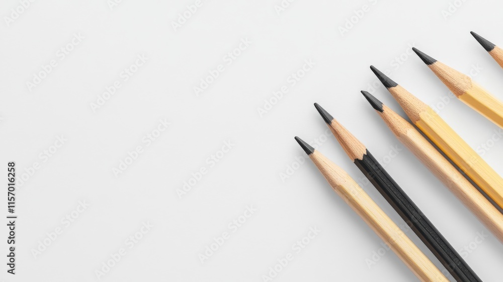 Collection of sharpened pencils on a white surface. Collection of sharpened pencils on a white surface.