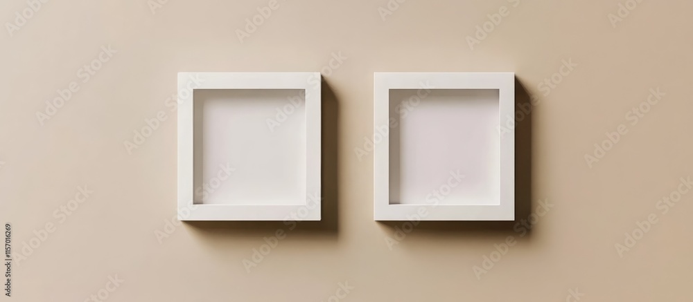 Minimalist white photo frames on neutral background offering spacious copyspace ideal for personalized home decor and creative design options Minimalist white photo frames on neutral background offering spacious copyspace ideal for personalized home decor and creative design options