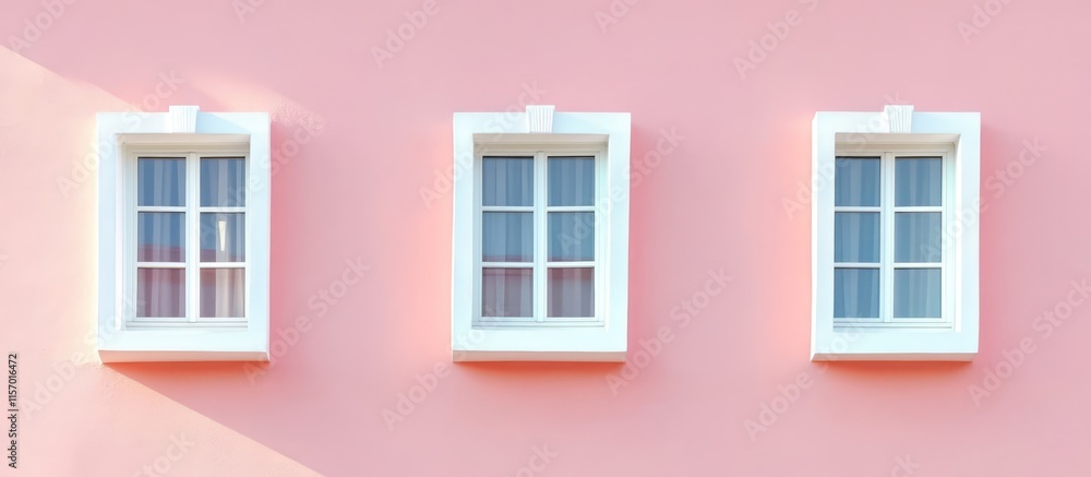 White window set upside down among pastel pink windows on a soft pink wall minimalist design with ample copy space for creative use White window set upside down among pastel pink windows on a soft pink wall minimalist design with ample copy space for creative use
