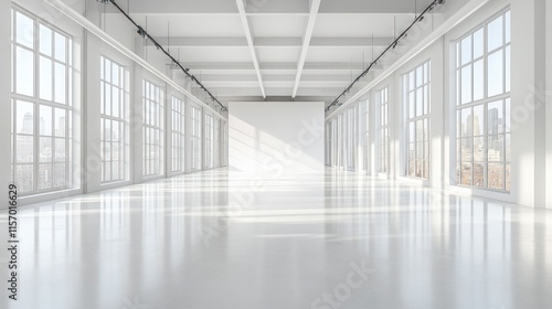 Wallpaper Mural Empty white industrial loft with city view. Torontodigital.ca