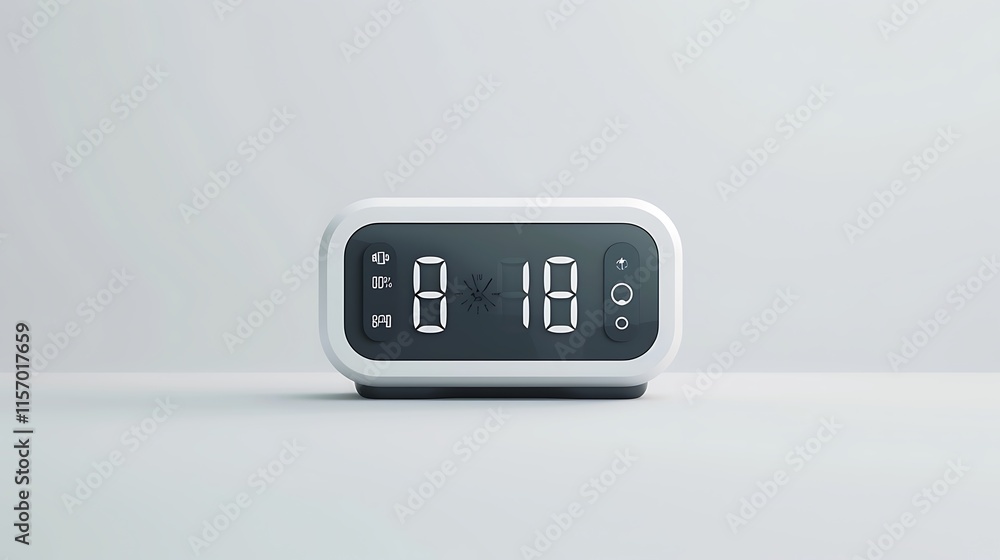 A digital alarm clock sitting on a clean white background A digital alarm clock sitting on a clean white background