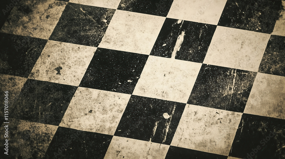 Fototapeta premium top view on old vintage checkerboard pattern scratches surface texture background