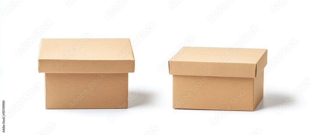 Craft paper gift boxes arranged on a clean white background ideal for packaging and holiday decoration concepts. Craft paper gift boxes arranged on a clean white background ideal for packaging and holiday decoration concepts.
