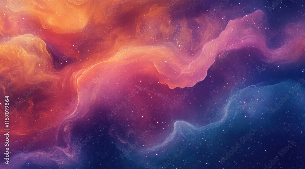 Colorful background with abstract waves and stars, a space nebula effect, soft glowing color Colorful background with abstract waves and stars, a space nebula effect, soft glowing color