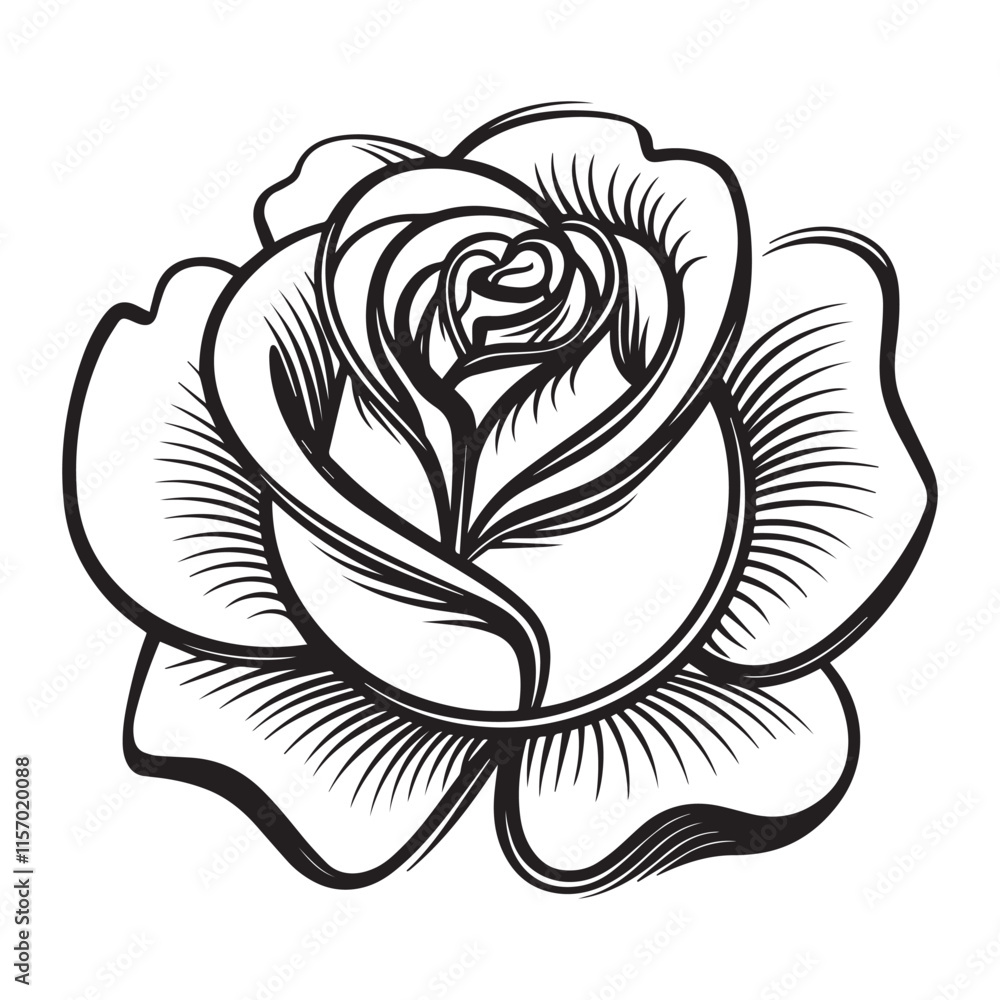 Hand drawn simple rose flower outline on white background Hand drawn simple rose flower outline on white background