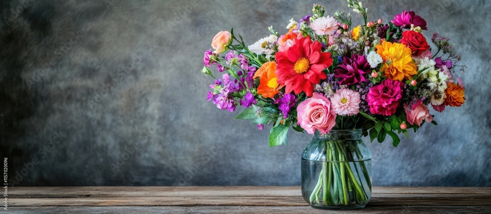 custom made wallpaper toronto digitalColorful floral bouquet in glass vase on wooden floor ideal for home decor and event styling with a rustic backdrop