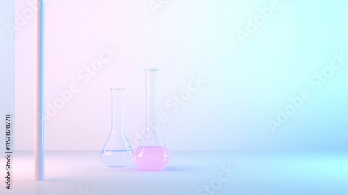 Colorful glass flasks with chemical liquids. photo