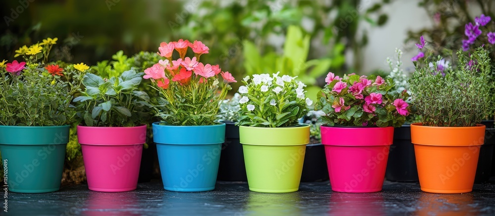 Colorful plastic flower pots in a garden setting showcasing vibrant flowers perfect for home decor and plant lovers. Colorful plastic flower pots in a garden setting showcasing vibrant flowers perfect for home decor and plant lovers.