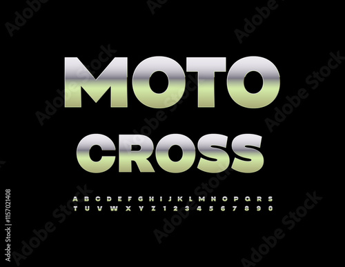 kVector Steel emblem Moto Cross. Stainless Steel Font. Trendy Metallic Alphabet Letters and Numbers set. photo